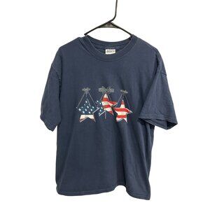 M&O Knits Heavyweight Short Sleeve Graphic T-Shirt Navy Sz XL Patriotic Stars